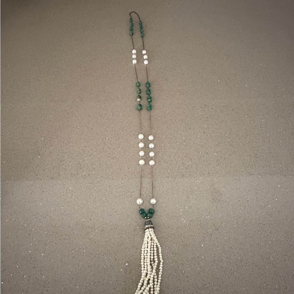 Elegant Green and White Beaded Necklace